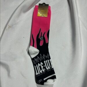 Juice WRLD Pink and Black Flame Socks size L 10-13